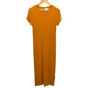 Free People FP‎ Beach Mustard Yellow Ribbed Maxi Dress Short Sleeve Small NEW thumbnail 2