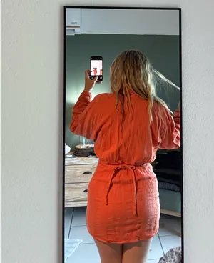 Orange, free people mini dress with a tie around the waist thumbnail 3