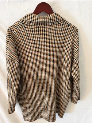 Zara Tan, Black and Cream Houndstooth Double-Breasted Pea Coat thumbnail 6
