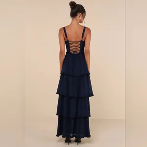 Lulus Sophisticated Occasion Bustier Lace-Up Maxi Dress NWOT size Medium Navy thumbnail 2
