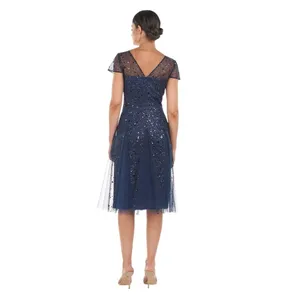 JS Collections‎ Alyssa Sequin Godet Cocktail Dress Navy 6 thumbnail 2