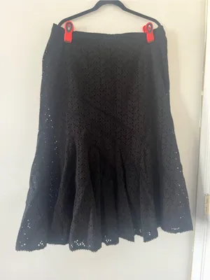 100% Cotton Black Eyelet Midi Skirt XL Romantic Cottagecore Modest Flowy Capsule thumbnail 1