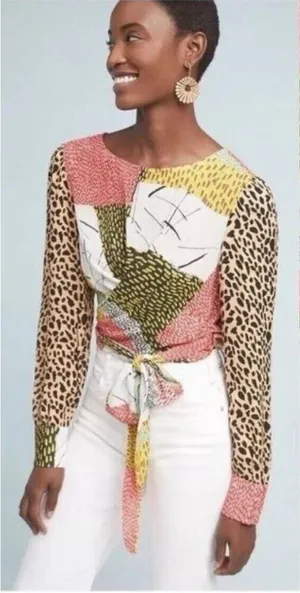 Blink London Anthropologie unique wrap long sleeve blouse size xl thumbnail 1