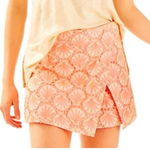 Lilly Pulitzer Marii Seashell Eyelet Mini Skirt Skort Neon Orange Size 4 EUC thumbnail 1