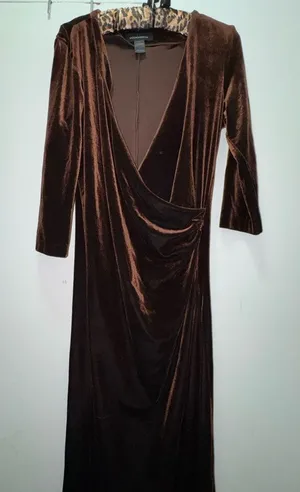 2000s Y2K Moda International chocolate brown velvet faux wrap maxi dress large thumbnail 1