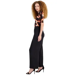 RACHEL by Rachel Roy Twisted Short- Sleeve Jumpsuit Leopard Black Multi 2XL thumbnail 8