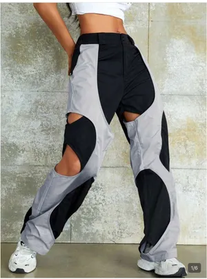 SheIn Black and grey cut out pants thumbnail 1