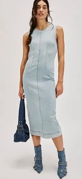 FREE PEOPLE Tell Me About‎ It Midi Denim Dress Size 0 NWOT thumbnail 1