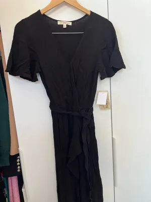 Rewind Dress Black Faux Wrap Dress Linen thumbnail 1