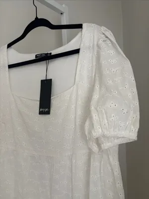 Nasty Gal White Eyelet Square-Neck Mini Dress Women’s Plus Size 14 Sundress thumbnail 3