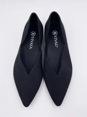 Vivaia Vienna Pointed-Toe V-Cut Ballet Flats Black Knit Women's Size 38.5 US 7.5 thumbnail 5
