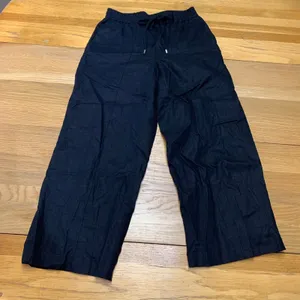 NINE WEST Womens Size XS Crop Pants Black Linen Blend Wide Leg Drawstring‎ Waist thumbnail 1