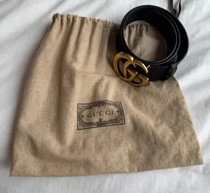 Gucci Black Leather Belt with Gold Buckle thumbnail 1