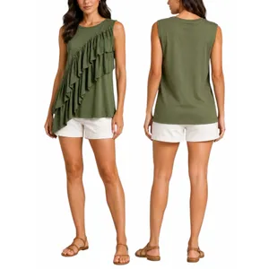 J. Crew Tiered Ruffle Drapey Crew Neck Tank Top Green Size M thumbnail 2