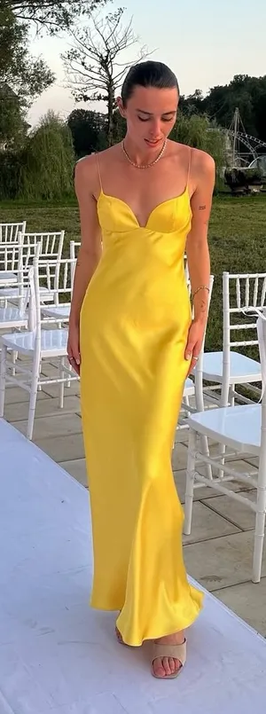 Zara golden Yellow Maxi satin corset bodycon formal Dress evening party wedding thumbnail 1
