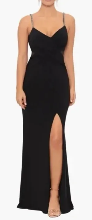 Xscape Black Beaded Straps Mesh Inset‎ Gown Size 10 $258 5298X thumbnail 1