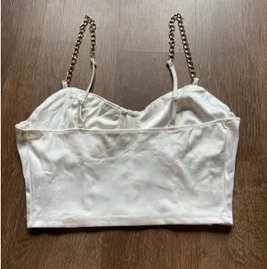 No Comment White Crop Top with Gold Chain Straps thumbnail 2