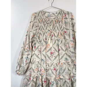 Talulah Mini Dress Beige Floral Smocked Tiered Flowy Peasant Boho Babydoll Small thumbnail 5