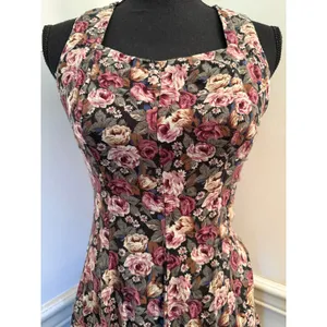 Vintage 90s All That Jazz Floral Rayon Midi Dress Cross Back Strap Grunge Retro thumbnail 3