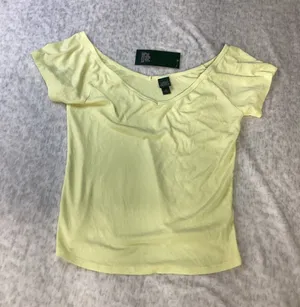 Wild Fable Womens Light Yellow Ribbed V-Neck Short Sleeve Top‎ Size S NWT thumbnail 1
