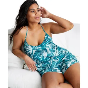 NEW State of Day Womens Crepe De Chine Pajama Sleep Shorts Palm Blue Green S thumbnail 5
