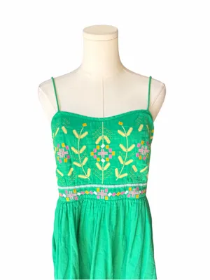 ba&sh - Kika Green Embroidered Strappy Mini Dress Boho Sz M thumbnail 4