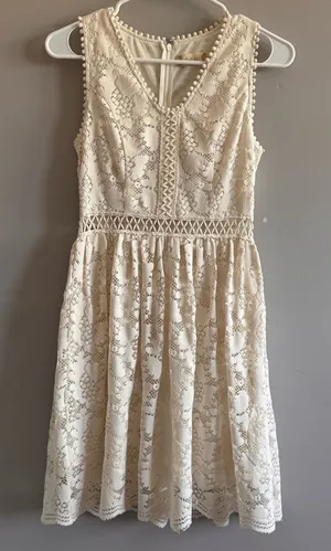 Altar'd‎ State Ivory Lace Fit & Flare Dress Boho Crochet Trim Size S thumbnail 1