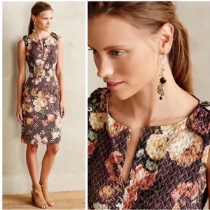 Anthropologie Tabitha Tema Quilted Floral Dress Pockets Size 6‎ Moody Florals thumbnail 16