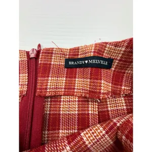 Brandy‎ Melville Red Plaid Mini Skirt High Waisted A-Line Front Slit size s thumbnail 4