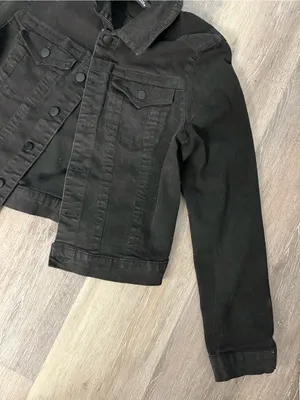 d.jeans Denim Jacket Womens Medium Black Stretch Cropped Trucker Button Front thumbnail 5