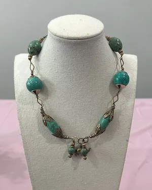 Elegant Turquoise Beaded Necklace with elephant pendant thumbnail 1