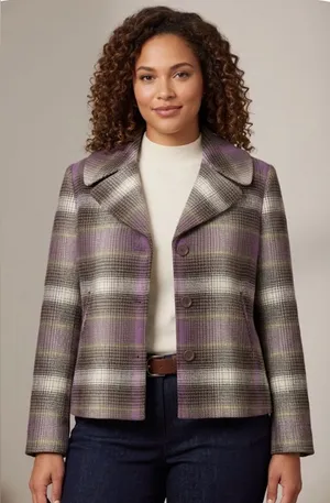 Evan Picone Plaid Jacket in Purple and Gray thumbnail 1