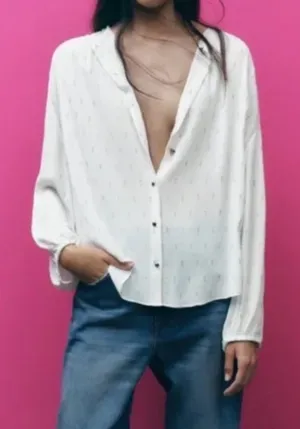 Zara gauze creamy white gold foil dot top thumbnail 1
