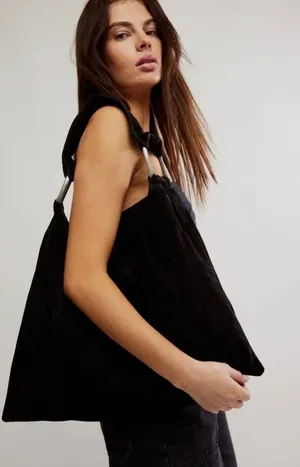 NWT Free People Bobbi Slouch Suede Tote In Black $98 MSRP 100% Leather No refunds returns or cancellations thumbnail 1