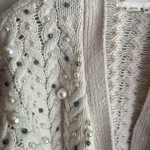 Anthropologie Embellished Pearl Open Cream Cardigan thumbnail 7