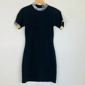 Vintage 90s bodycon black cocktail dress with sequin trim. Size small thumbnail 2