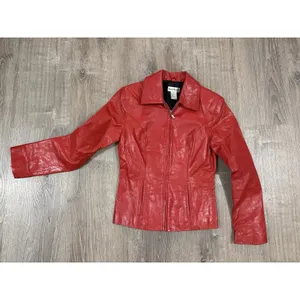 Bebe Leather Jacket Womens Red P Moto Biker 3/4 Sleeve Scooter Y2K Small thumbnail 2