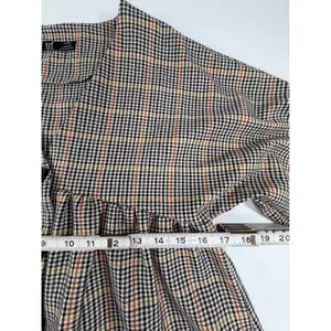 Zara TRF Plaid Babydoll Mini Dress Brown Orange Check Button Front Medium thumbnail 4