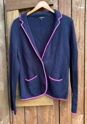 Talbots Navy And Hot Pink Trim Cotton Knit Blazer thumbnail 1