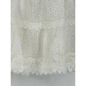 Impressions Eyelet Tiered Mini Skirt Womens Small White Boho Ruffle Coquette NEW thumbnail 3