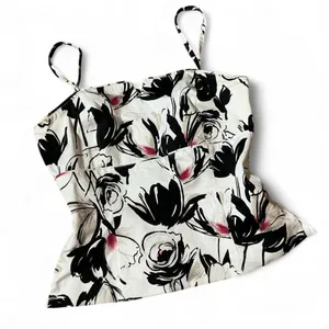 White House Black Market Floral Peplum Cami Coreset Top Black‎ White Pink Size 8 thumbnail 1