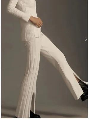 Anthropologie Daily Practice Flare Knit Stretch Sweater Pants/Trousers White S thumbnail 2