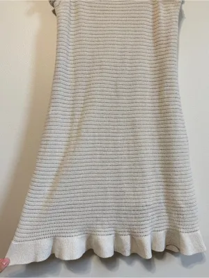 Anthropologie Ruffled Pointelle Mini Dress Size Medium Crochet Knit Ivory Fall thumbnail 6
