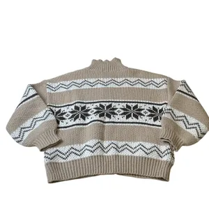 Le Lis Collection Womens Fair Isle Quarter Zip Sweater Tan‎ Brown Nordic M thumbnail 5