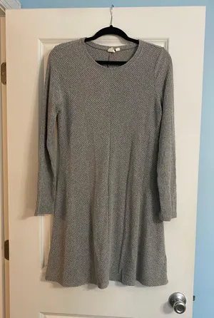 H&M Grey Ribbed Mini Sweater Dress thumbnail 1