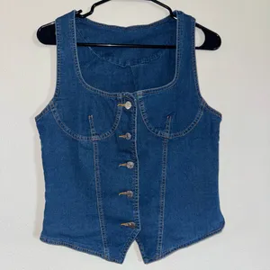 Dark Wash Denim Corset Vest | Square Neck Structured Crop Top | Size L | NWOT thumbnail 2