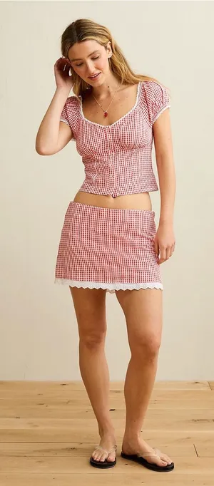 American Eagle Outfitters Red Gingham Mini Skirt thumbnail 1