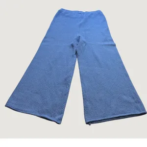 Free People FP Beach Blue Knit Wide Leg Pants XL Textured Cotton Cropped Pants thumbnail 3
