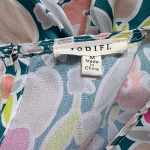 Jodifl Floral Babydoll Blouse M Teal Pink Orange Short Sleeve Boho Spring thumbnail 6
