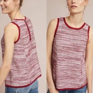 ANTHROPOLOGIE Vanessa Virginia Indira Red Striped Sleeveless Shirt Top thumbnail 2